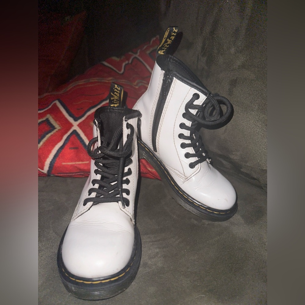 Dr. Martens 1460 8-Eye Patent Boot - youth size 12 - White patent leather.